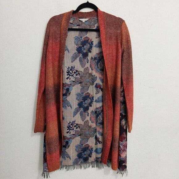 John Mark Open Duster Cardigan Sweater OMBRE Front FLORAL FRINGE Back Boho Sz S - Picture 8 of 9